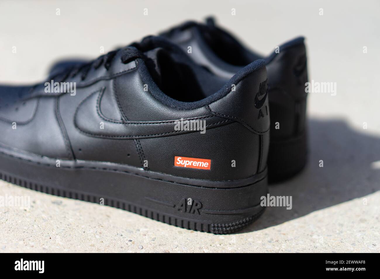 BLOTZHEIM, FRANCE - 25 FEBRUARY 2021 : Air Force 1 Low - Supreme Black,  Black sneaker Stock Photo - Alamy