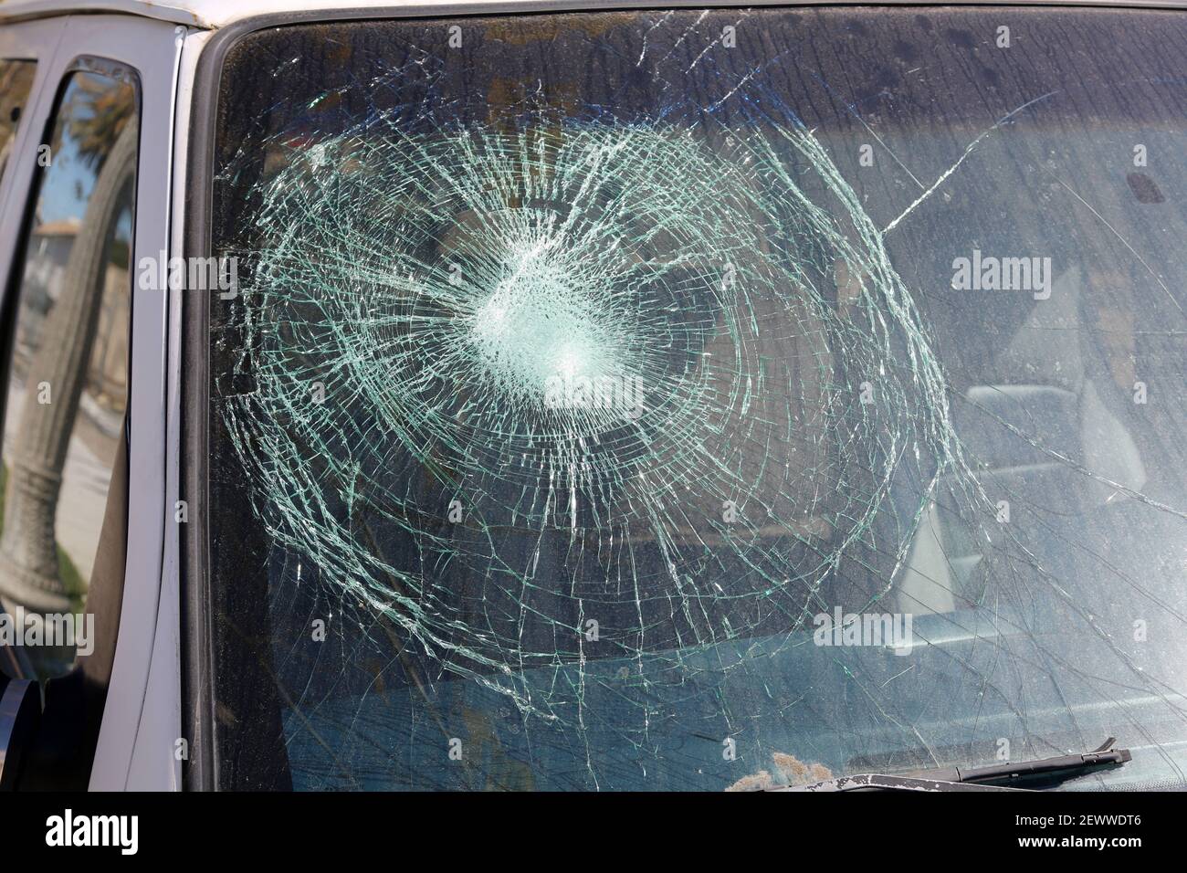 Broken Windshield. A Badly Broken Windshield on an old white panel
