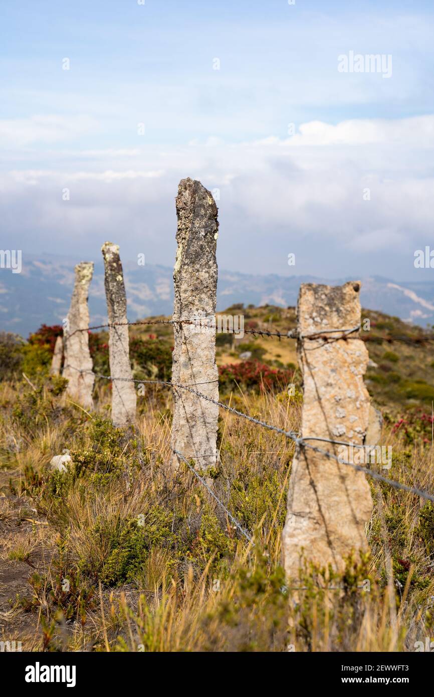 Stone stakes, on the way to Páramo de Ocetá, Monguí, Colombia Stock Photo