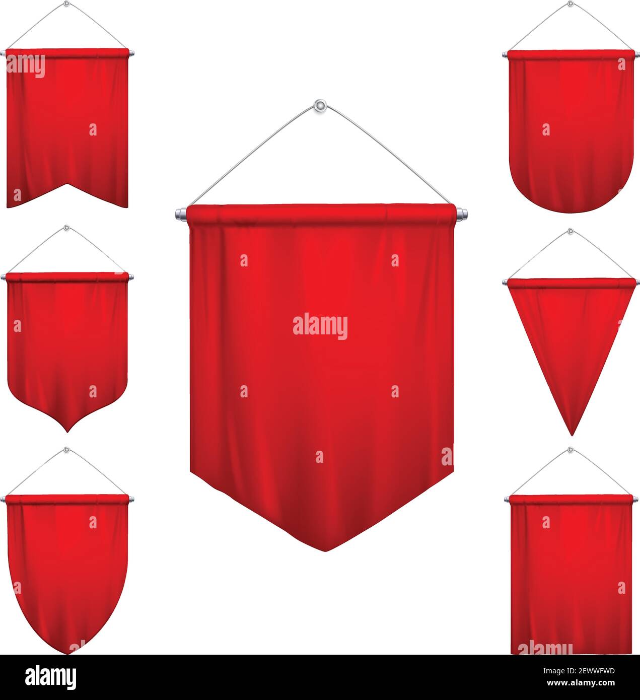 Signal red sport pennants triangle flags various shapes tapering