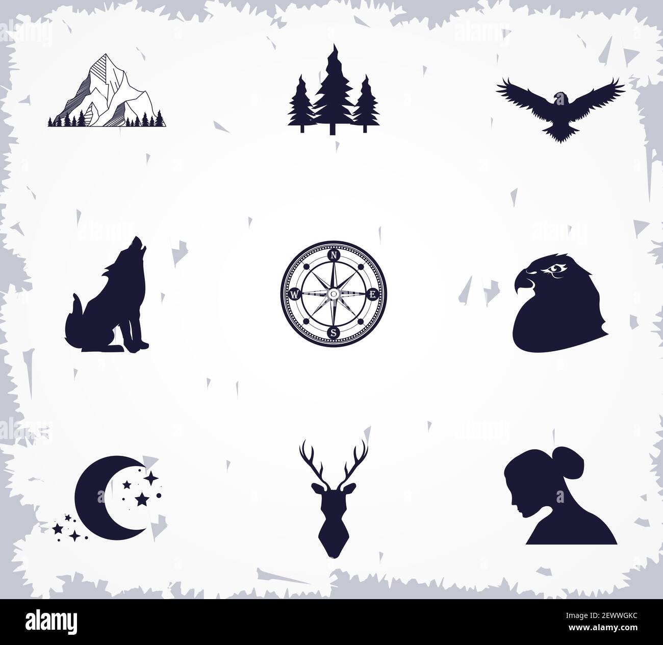 double exposure set nine icons Stock Vector