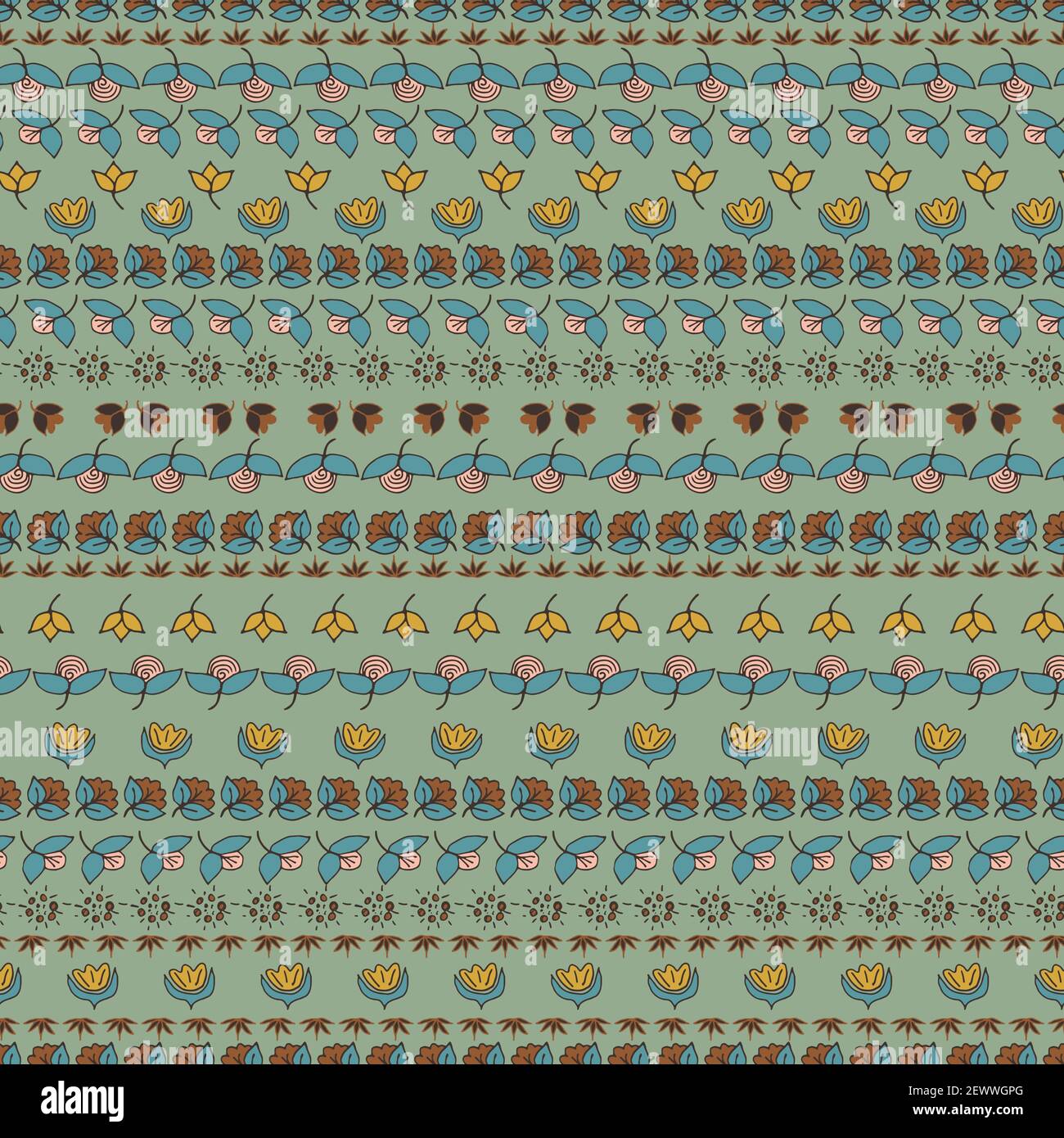 rows of doodle flowers seamless vector pattern Stock Vector