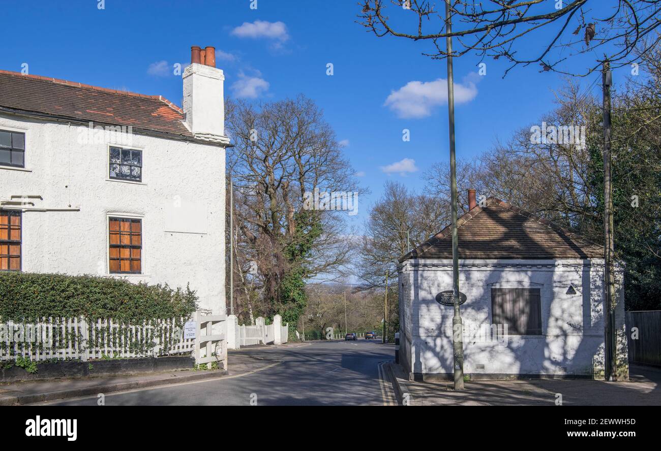 Eighteenth century Toll Gate House at Spaniads Gate and Spaniads Inn on right Hampstead London England Stock Photo