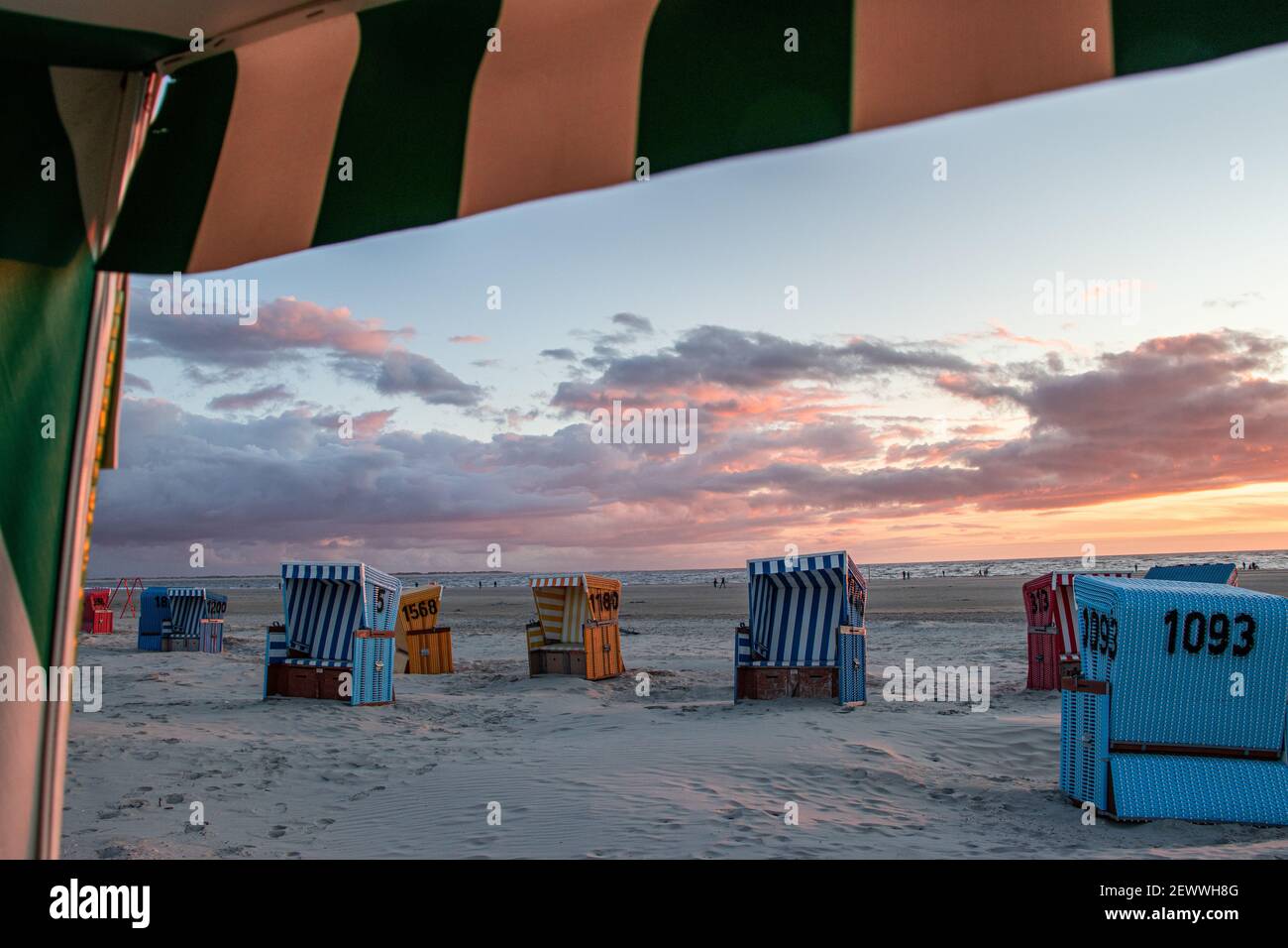 Beautiful scenery of landscape by the North Sea in northern German island, Langeoog, at the sunset Stock Photo