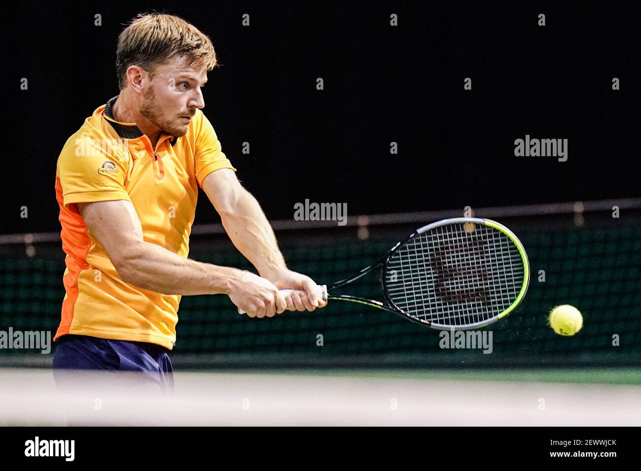 ROTTERDAM, NETHERLANDS - MARCH 3: David Goffin of Belarus during his match against Jan-Lennard Struff of Germany during the 48e ABN AMRO World Tennis Tournament at Rotterdam Ahoy on March 3, 2021 in Rotterdam, Netherlands (Photo by Henk Seppen/Orange Pictures) Credit: Orange Pics BV/Alamy Live News Stock Photo