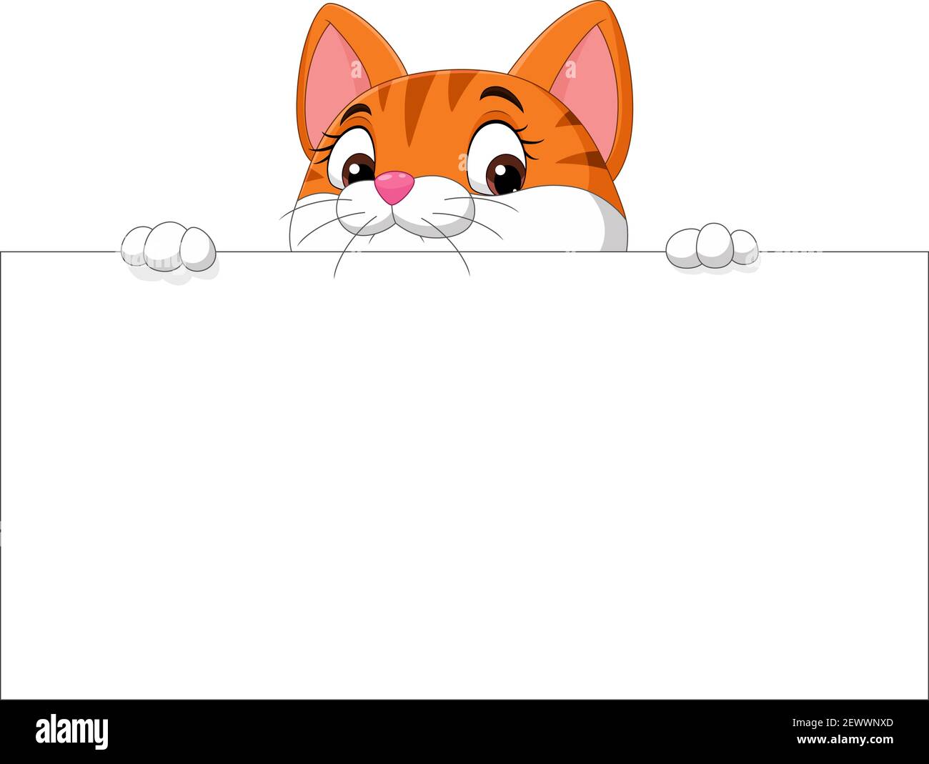 Cartoon cute kitten with blank sign Stock Vector