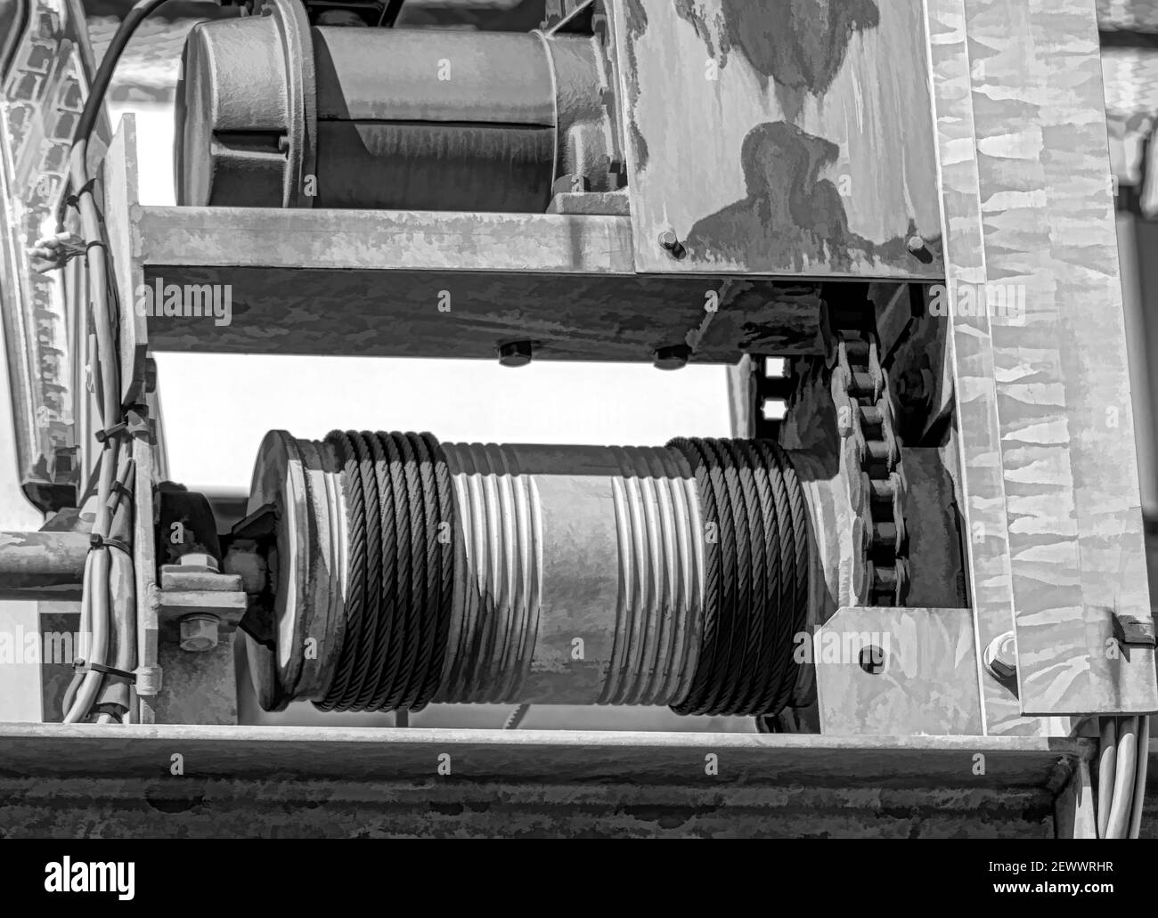 Strong winch with large chain ready to see some action. Stock Photo