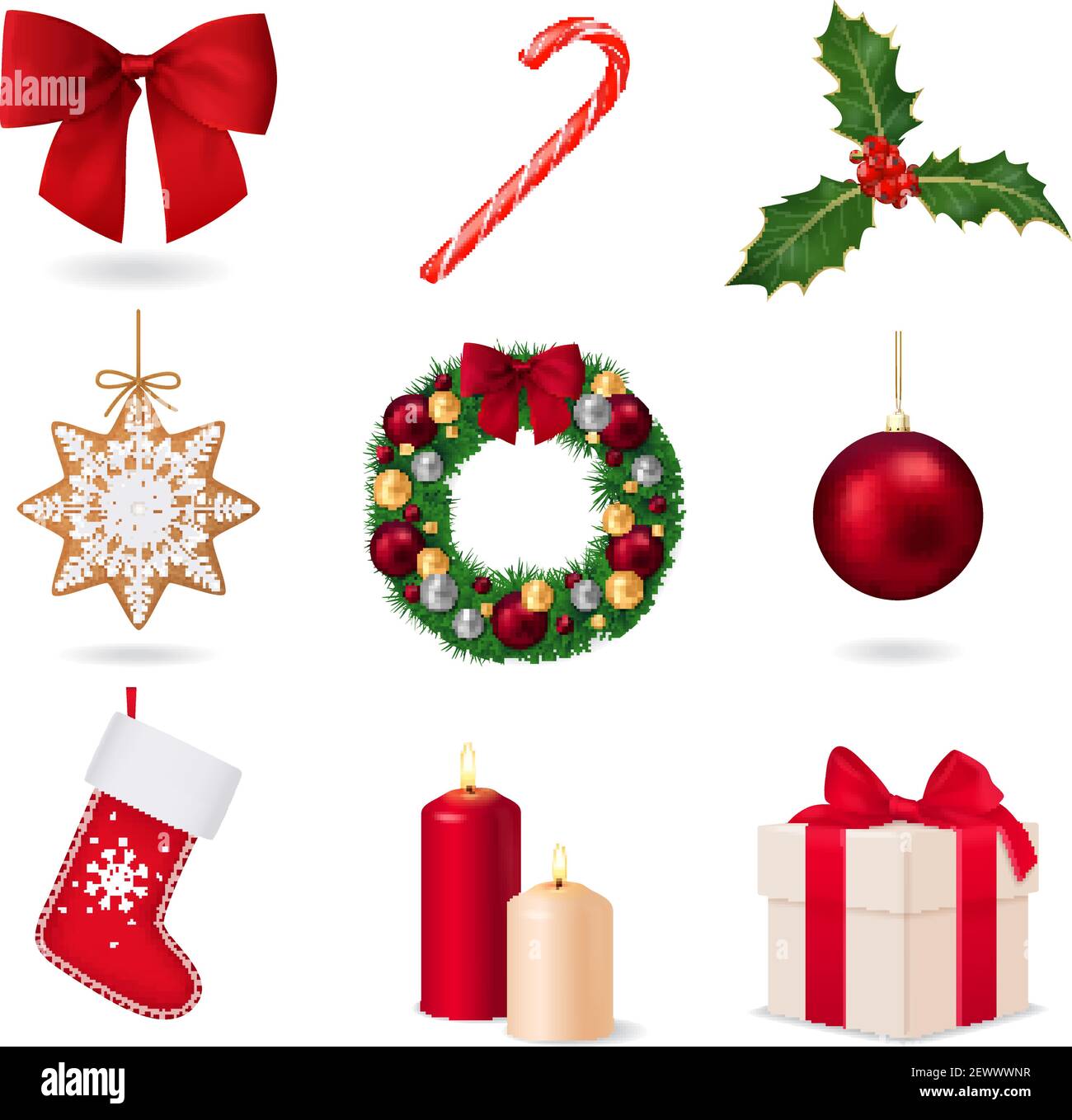 Christmas realistic set with nine isolated images of holiday ...