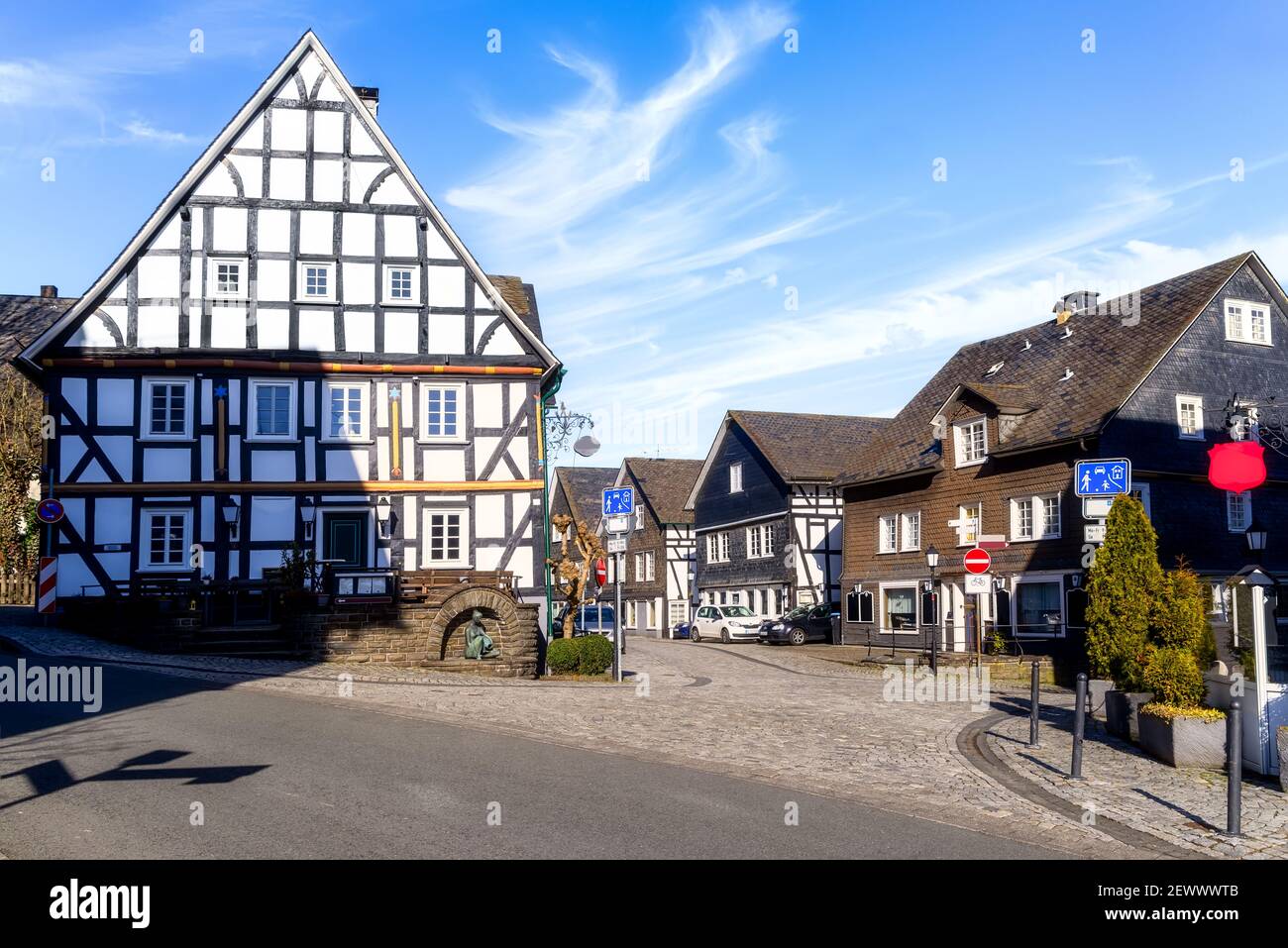Historic core of Freudenberg with beautiful half-timbered houses in Siegerland, Germany Stock Photo