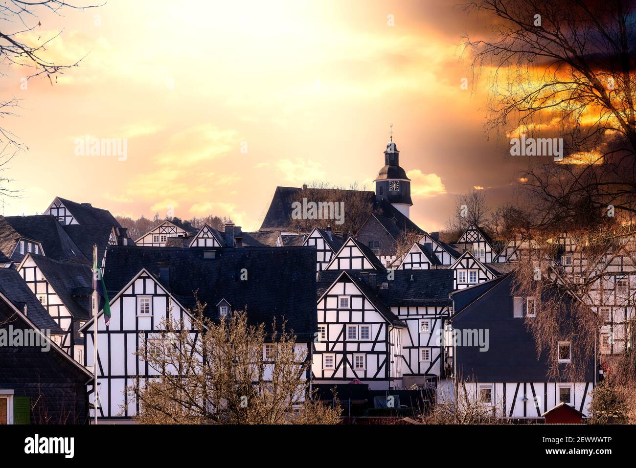 Historic core of Freudenberg with beautiful half-timbered houses in Siegerland, Germany Stock Photo