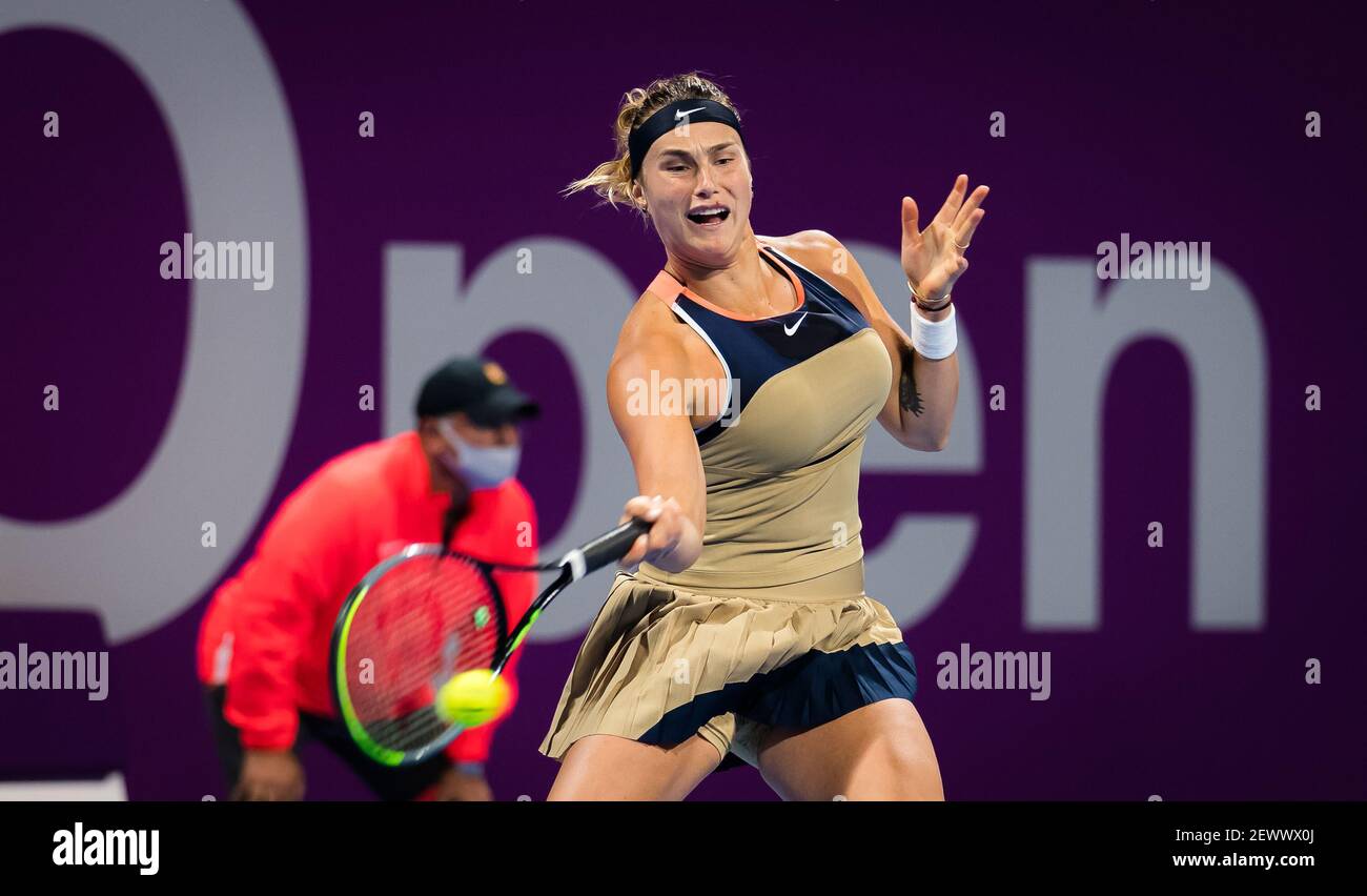 Aryna Sabalenka of Belarus during the 2021 Qatar Total Open, WTA 500