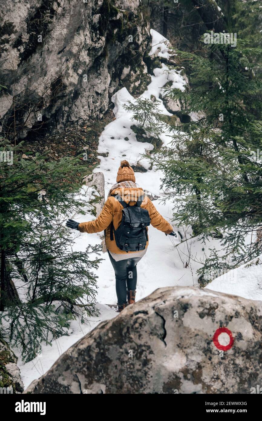 Woman coat walking snow rear view hi-res stock photography and images ...