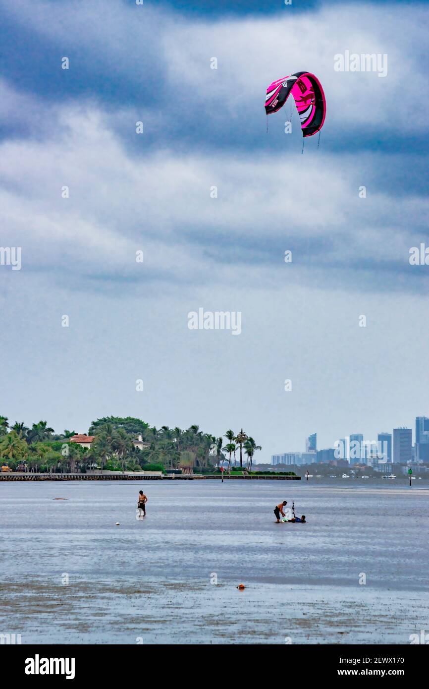 KiteBoarding at low tide out from Matheson Hammock Park with the Miami
