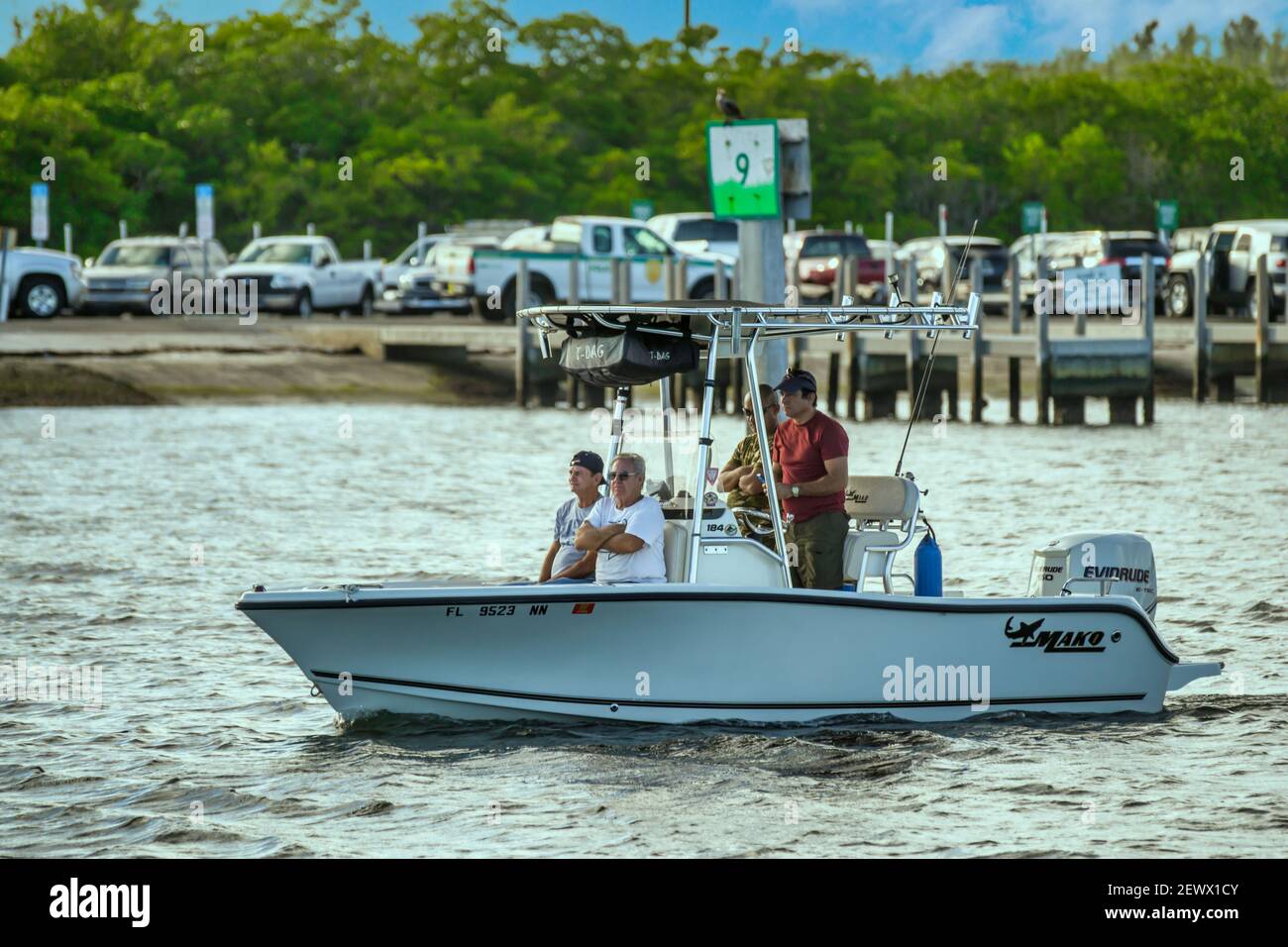 A group of fishermen leaving the boat ramp at Matheson Hammock Park in