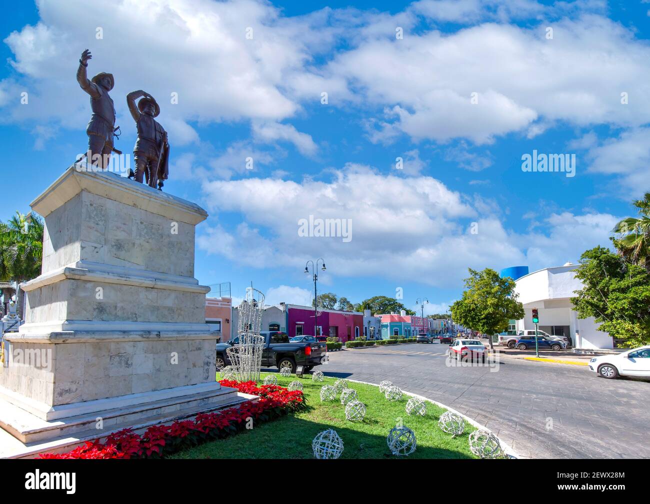 Central Avenue Paseo de Montejo in Merida with local museums, restaurants, monuments and tourist attractions. Stock Photo