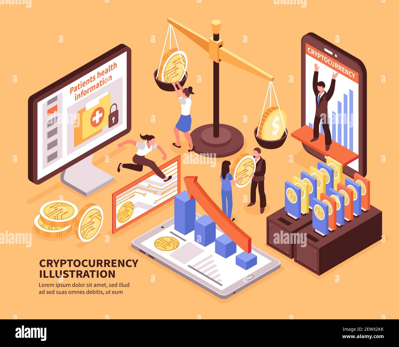 Colorful isometric cryptocurrency bitcoin growth concept 3d horizontal ...