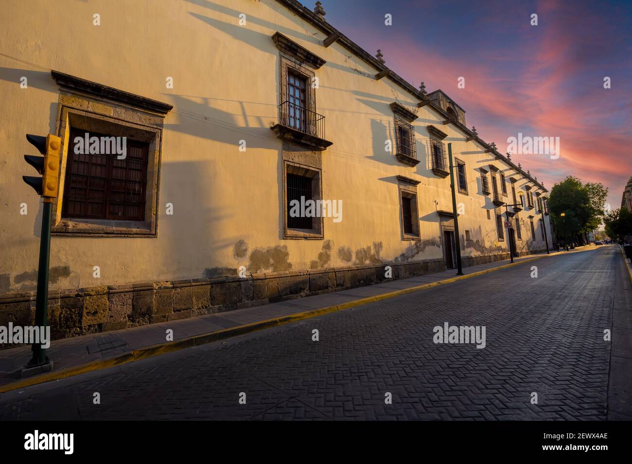 Colorful Guadalajara streets in historic city center near Central Cathedral and Centro Historico. Stock Photo