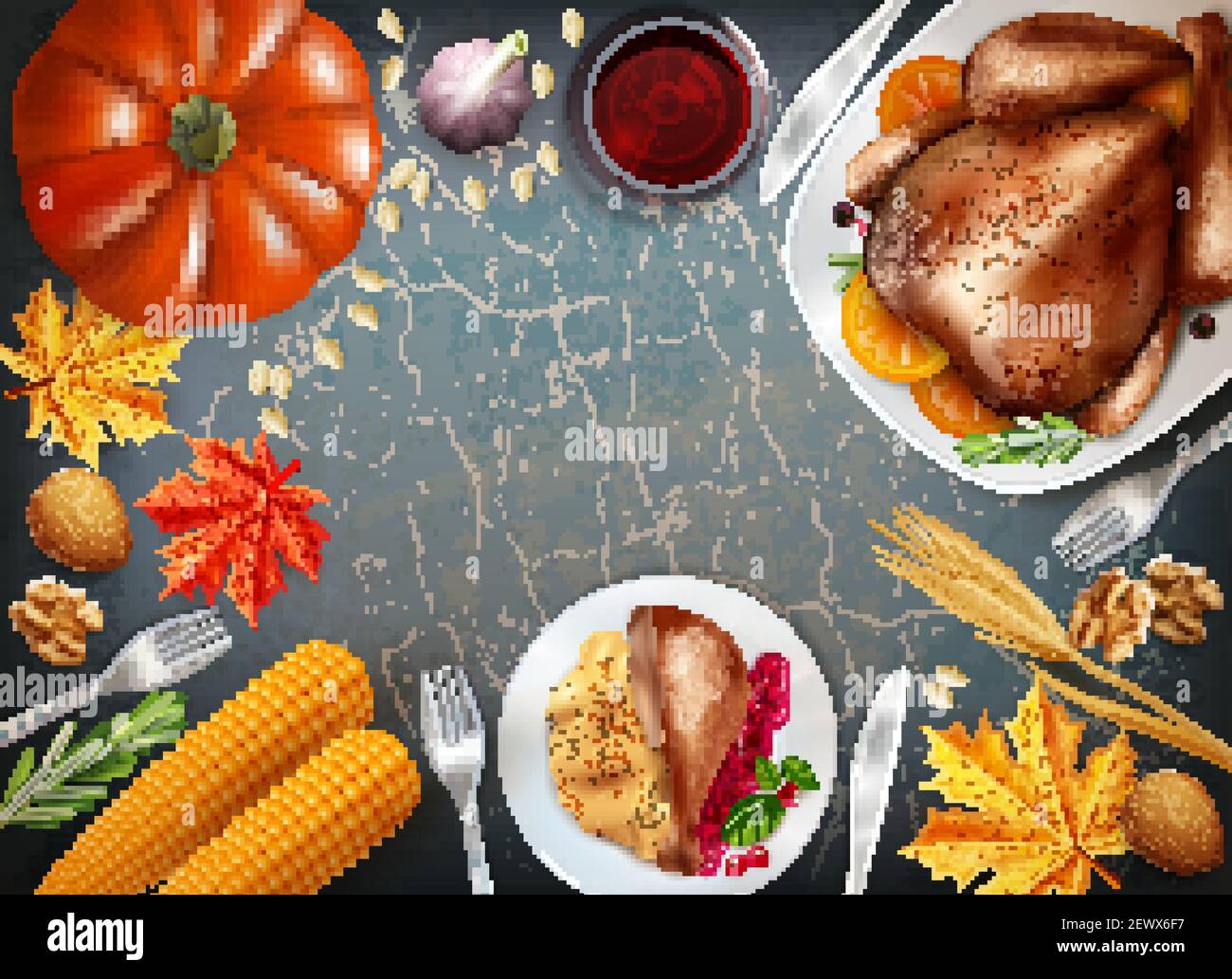 Colored Thanksgiving day concept with dishes on the festive table ...