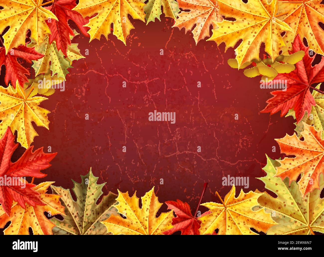 Thanksgiving day colored card with place for text and leaves of a maple ...