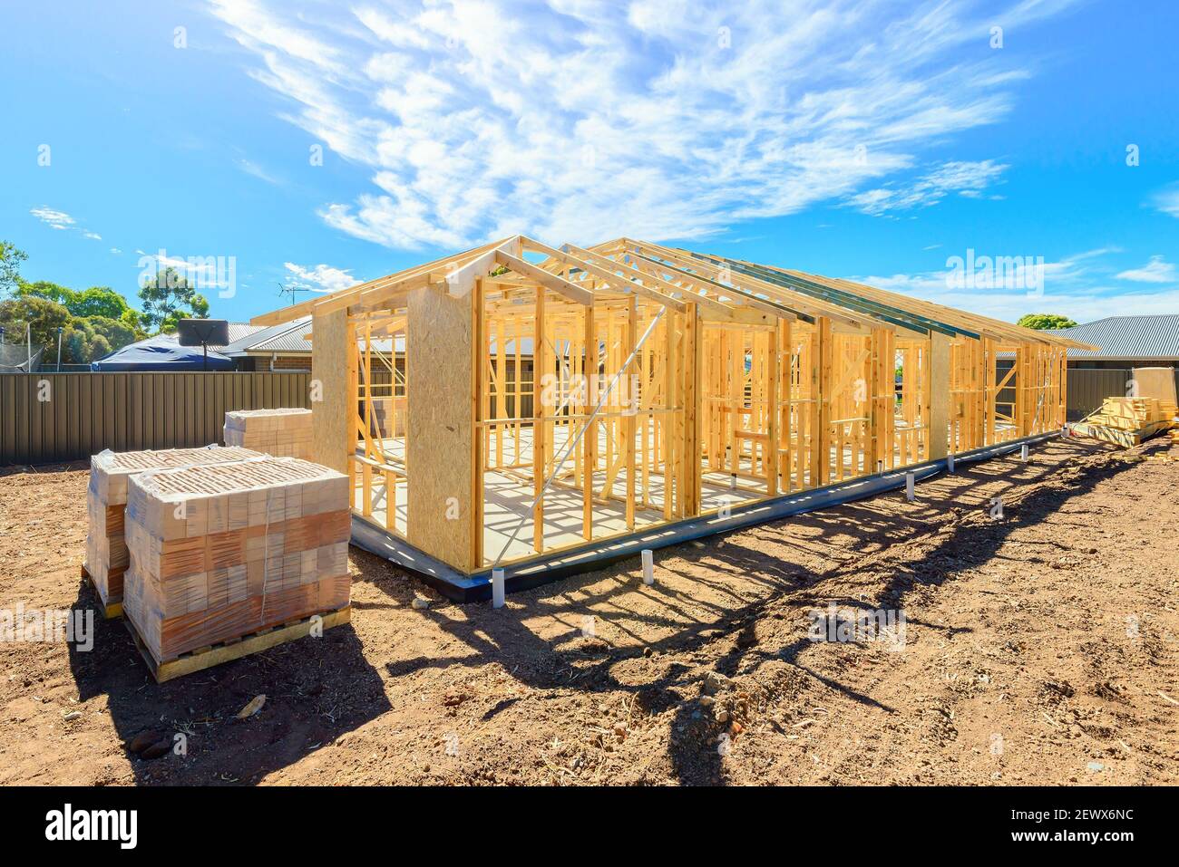 New Australian house timber frame installation process at a
