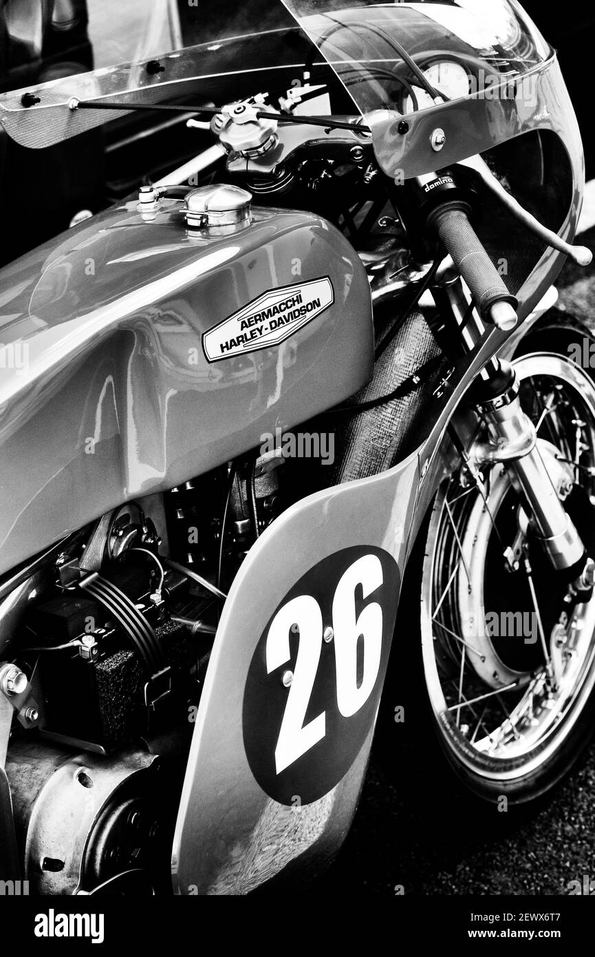 Aermacchi Harley Davidson motorcycle. Black and White Stock Photo