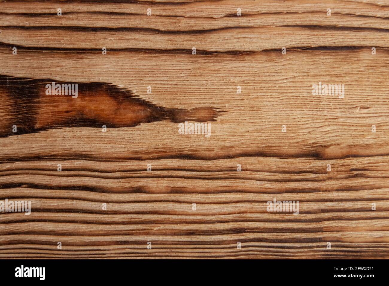 The texture of the pine board after brushing and firing close-up. Background image Stock Photo