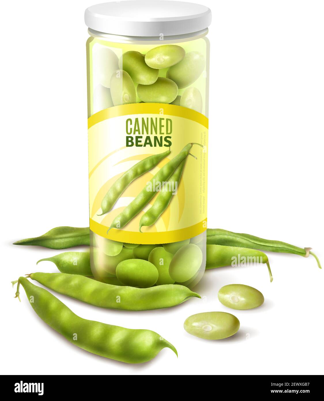 Canned green beans in glass jar realistic close up composition with ...
