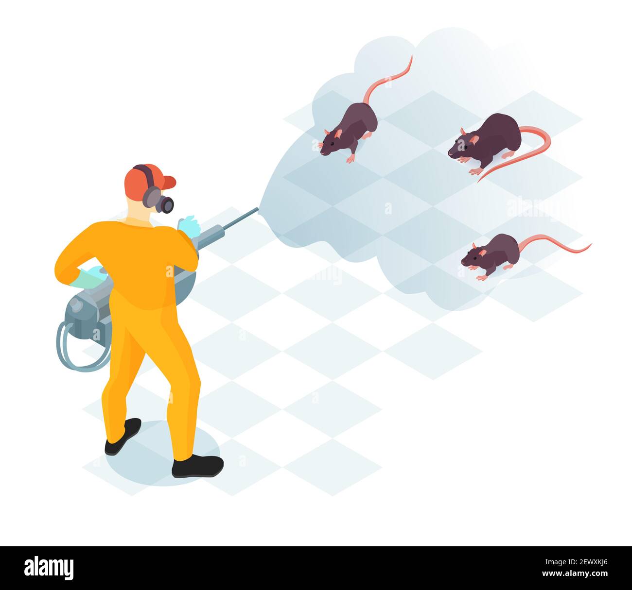 Worker of pest control service with professional equipment during domestic disinfection from rodents isometric vector illustration Stock Vector