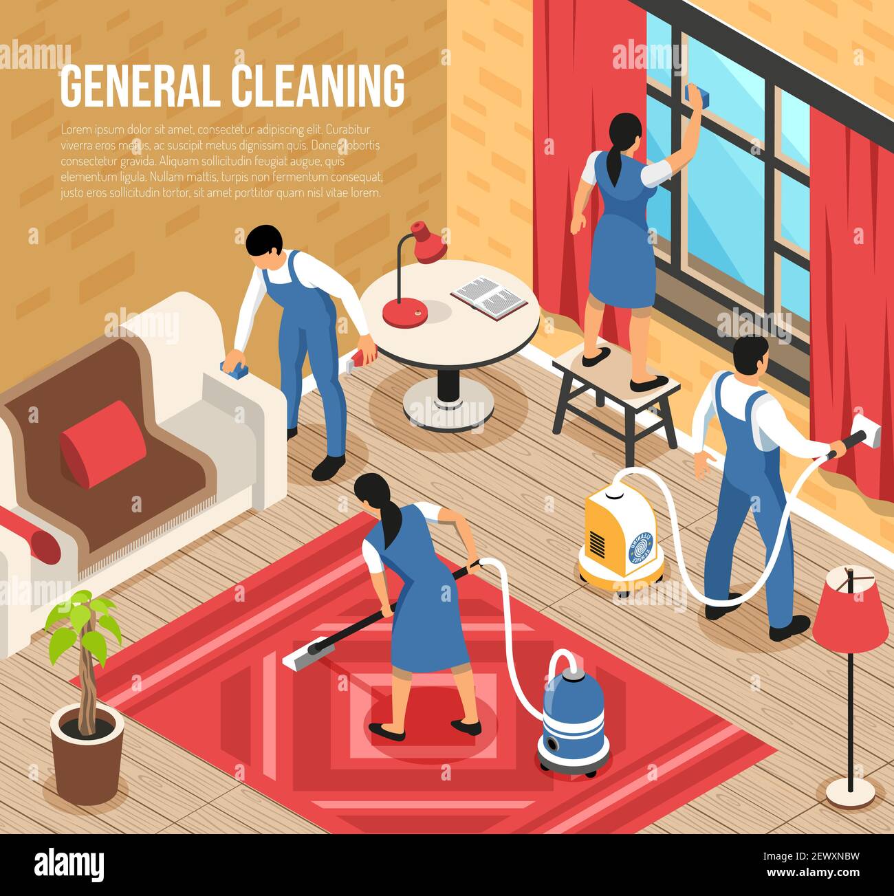 General house cleaning service isometric composition with professional