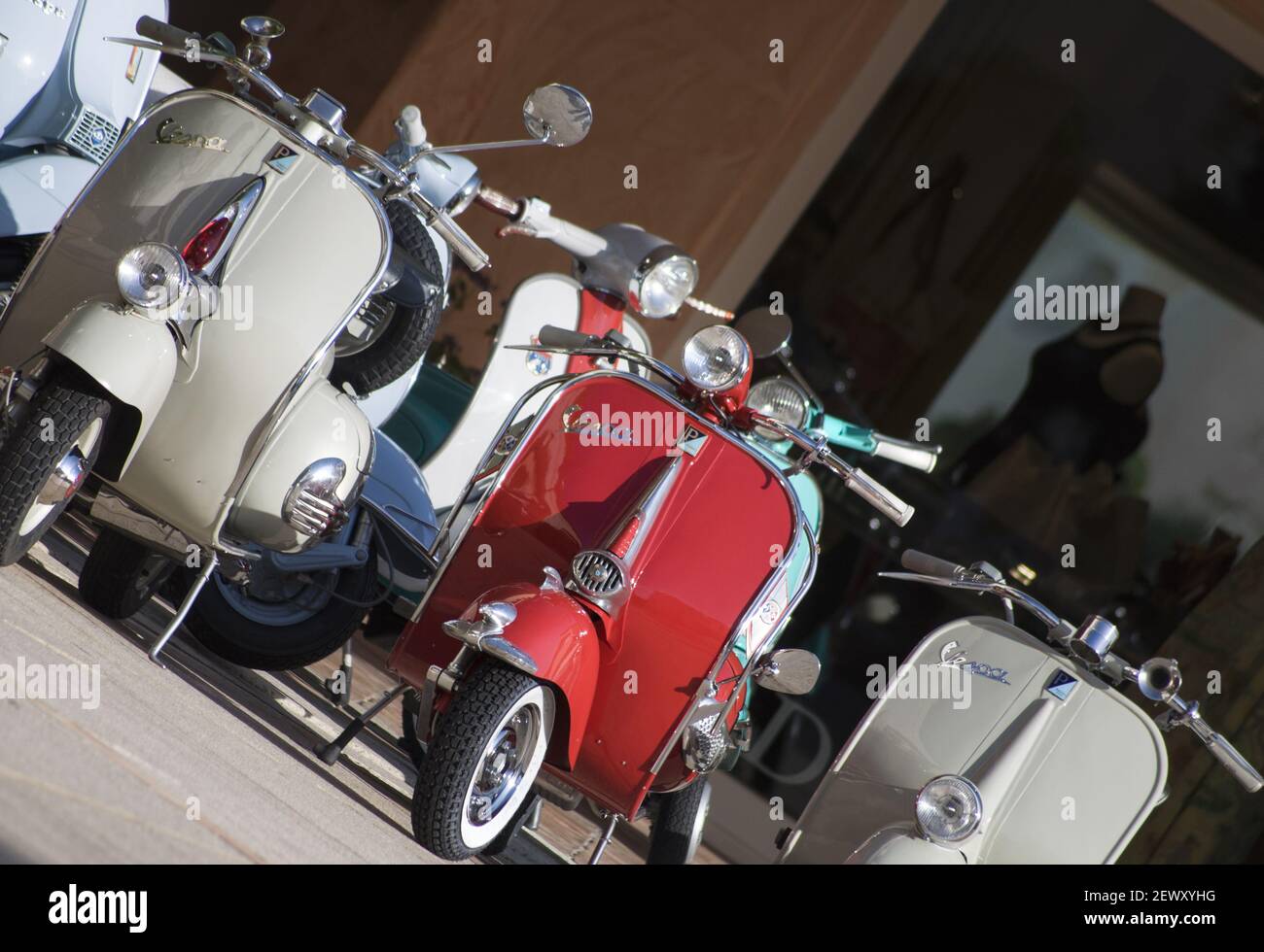 PORTO VERVO, ITALY - Aug 29, 2016: Porto Cervo, Italy - June 29, 2016: Piaggio Vespa vintage sprint motor scooter motorbike motorcycle Stock Photo