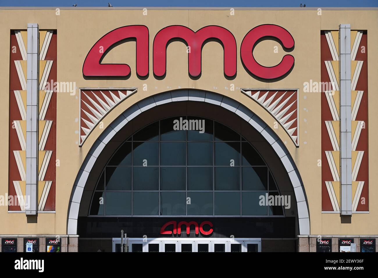 View of a closed AMC movie theater in Linden, New Jersey, March 3, 2021