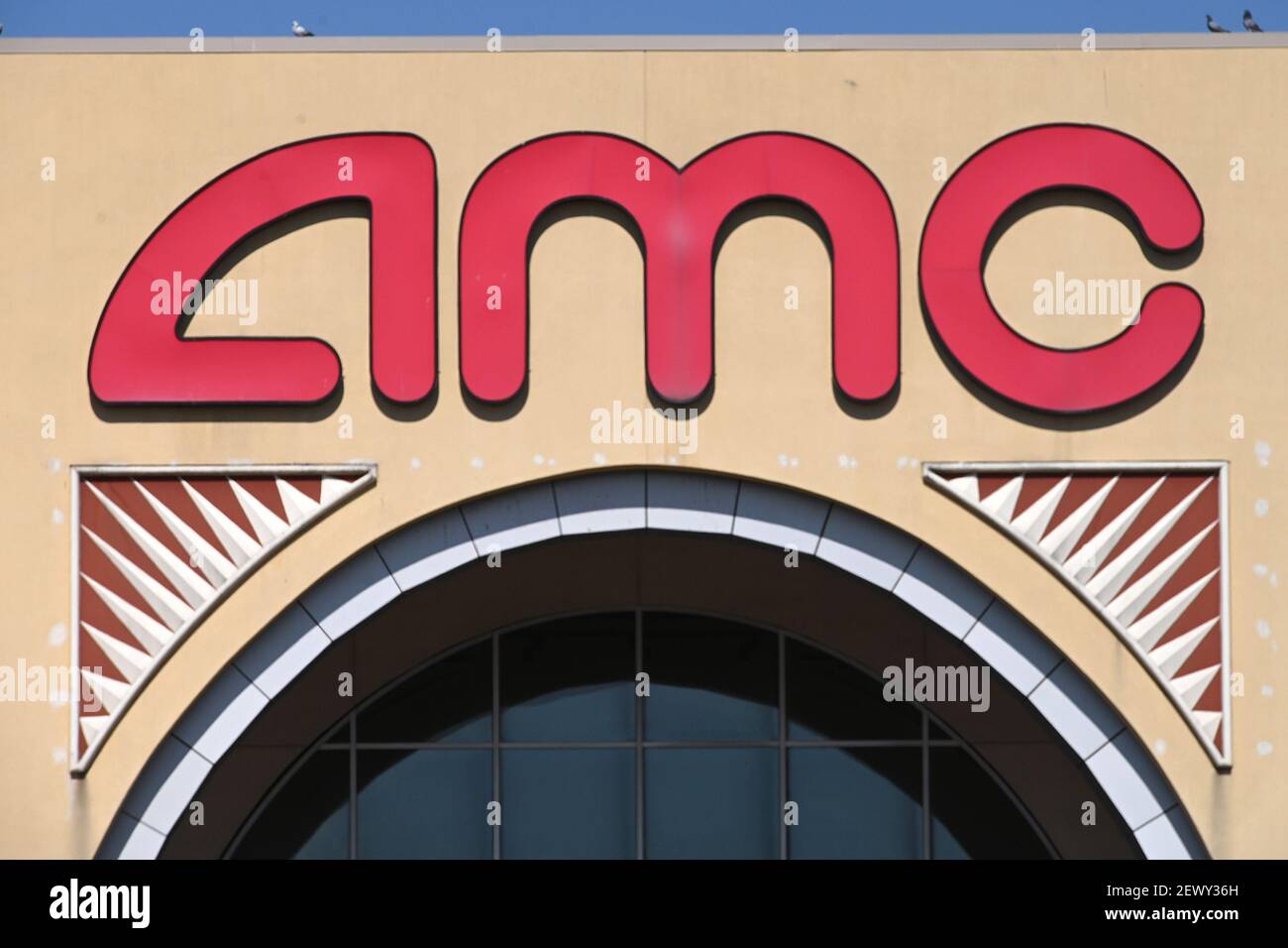 View of a closed AMC movie theater in Linden, New Jersey, March 3, 2021