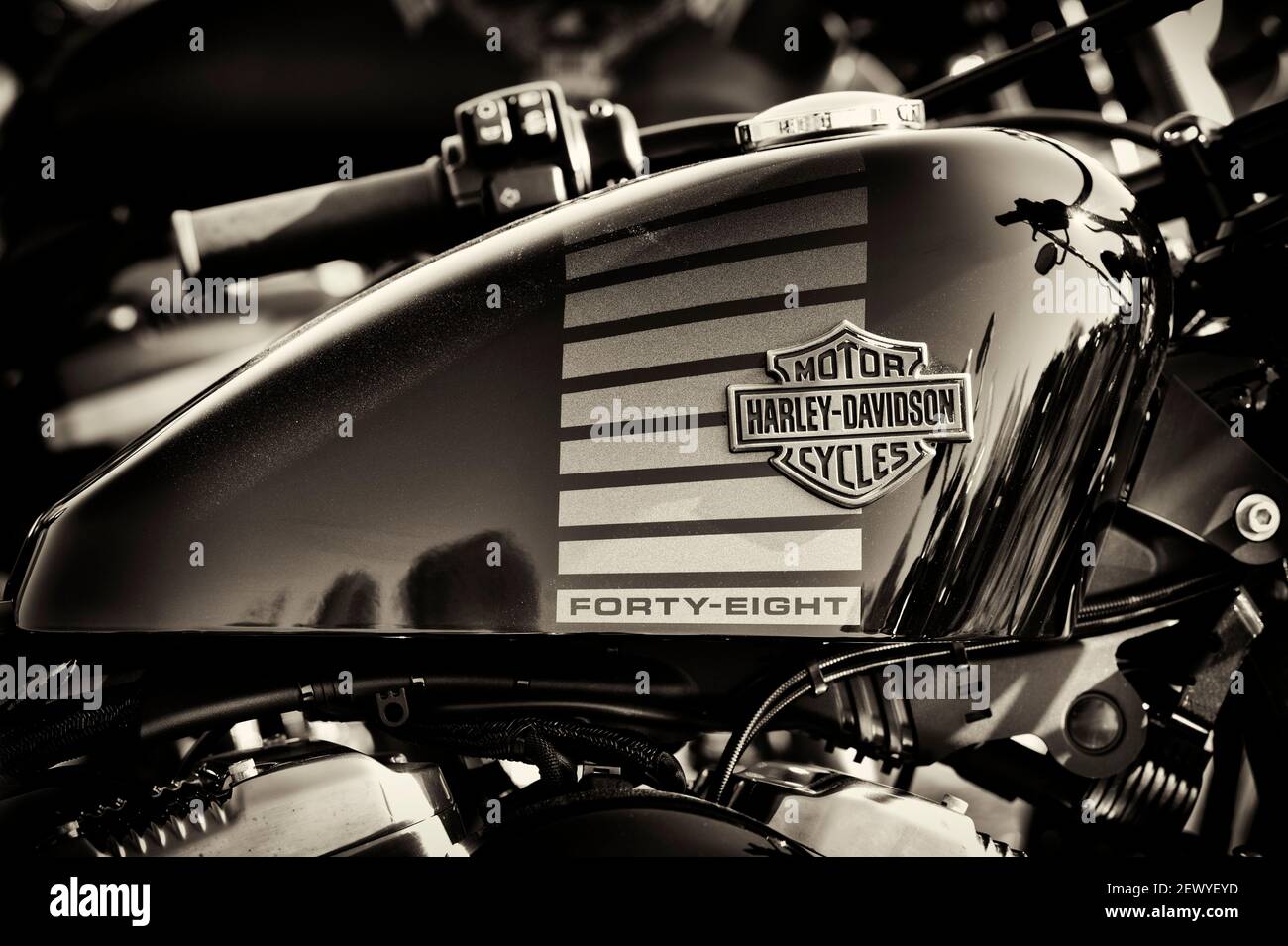 Harley Davidson 48 motorcycle. Sepia Tone Stock Photo
