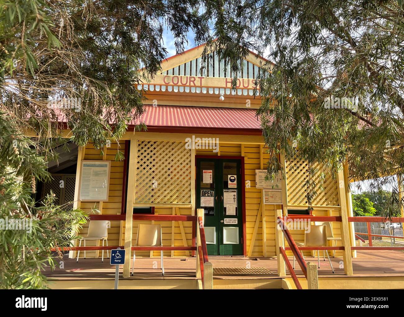 Facade of the Court House building, built in 1897 in the town of Childers, Bundaberg Region, Queensland, Australia Stock Photo