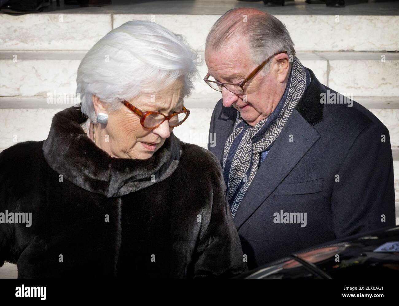King Albert II and Queen Paola attend the annual celebration of the Eucharist in memory of the deceased members the Royal Family. The Mass will take place at the Our Lady Church in Laken.Feb. 12, 2015 *** Please Use Credit from Credit Field *** Stock Photo