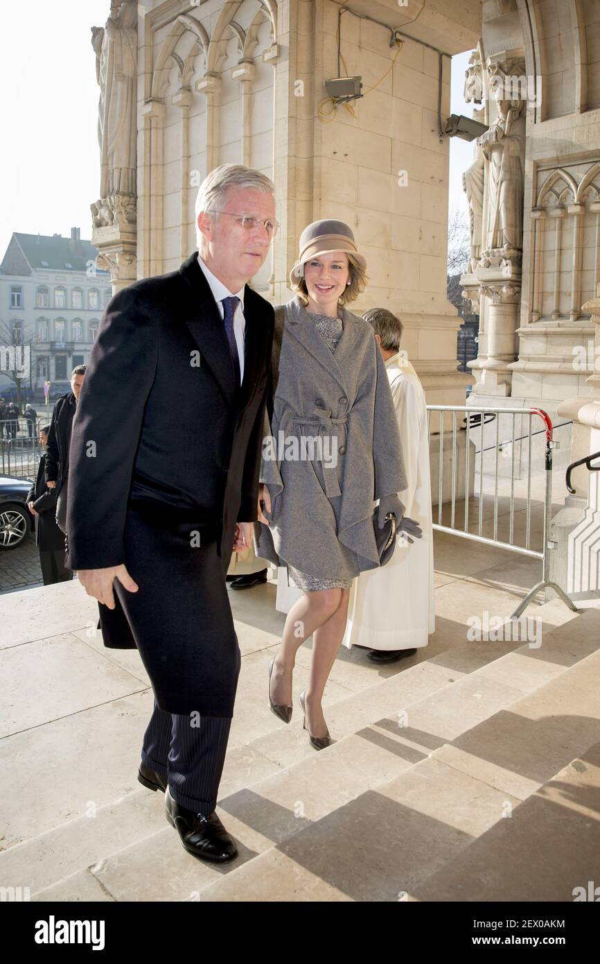 King Filip and Queen Mathilde and the Members attend the annual celebration of the Eucharist in memory of the deceased members the Royal Family. The Mass will take place at the Our Lady Church in Laken. Feb. 12, 2015 *** Please Use Credit from Credit Field *** Stock Photo
