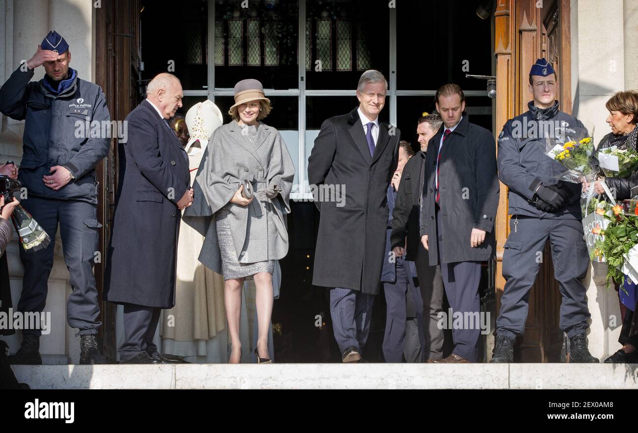 King Filip and Queen Mathilde attend the annual celebration of the Eucharist in memory of the deceased members the Royal Family. The Mass will take place at the Our Lady Church in Laken. Feb. 12, 2015 *** Please Use Credit from Credit Field *** Stock Photo
