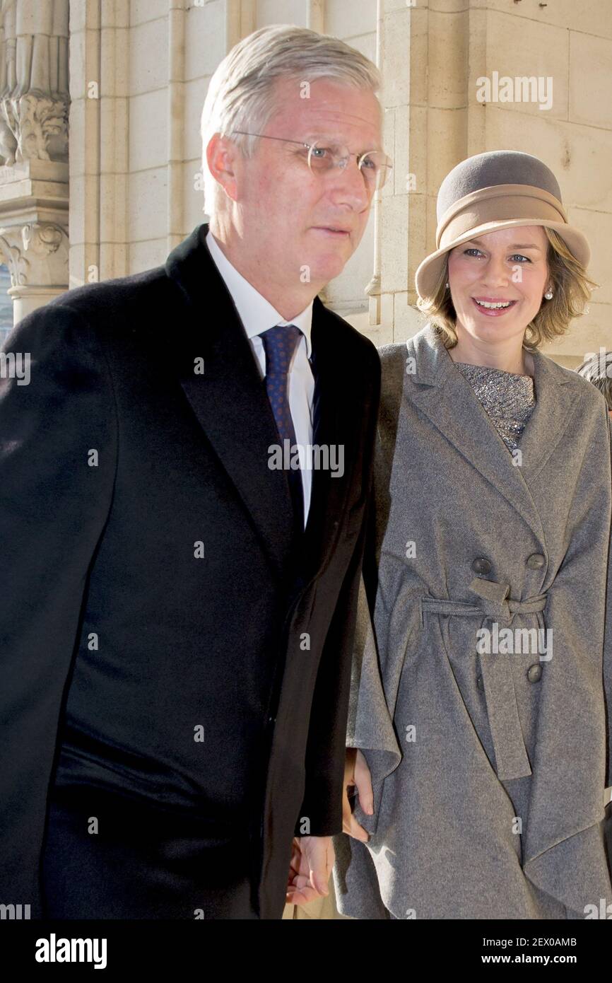 King Filip and Queen Mathilde and the Members attend the annual celebration of the Eucharist in memory of the deceased members the Royal Family. The Mass will take place at the Our Lady Church in Laken. Feb. 12, 2015 *** Please Use Credit from Credit Field *** Stock Photo