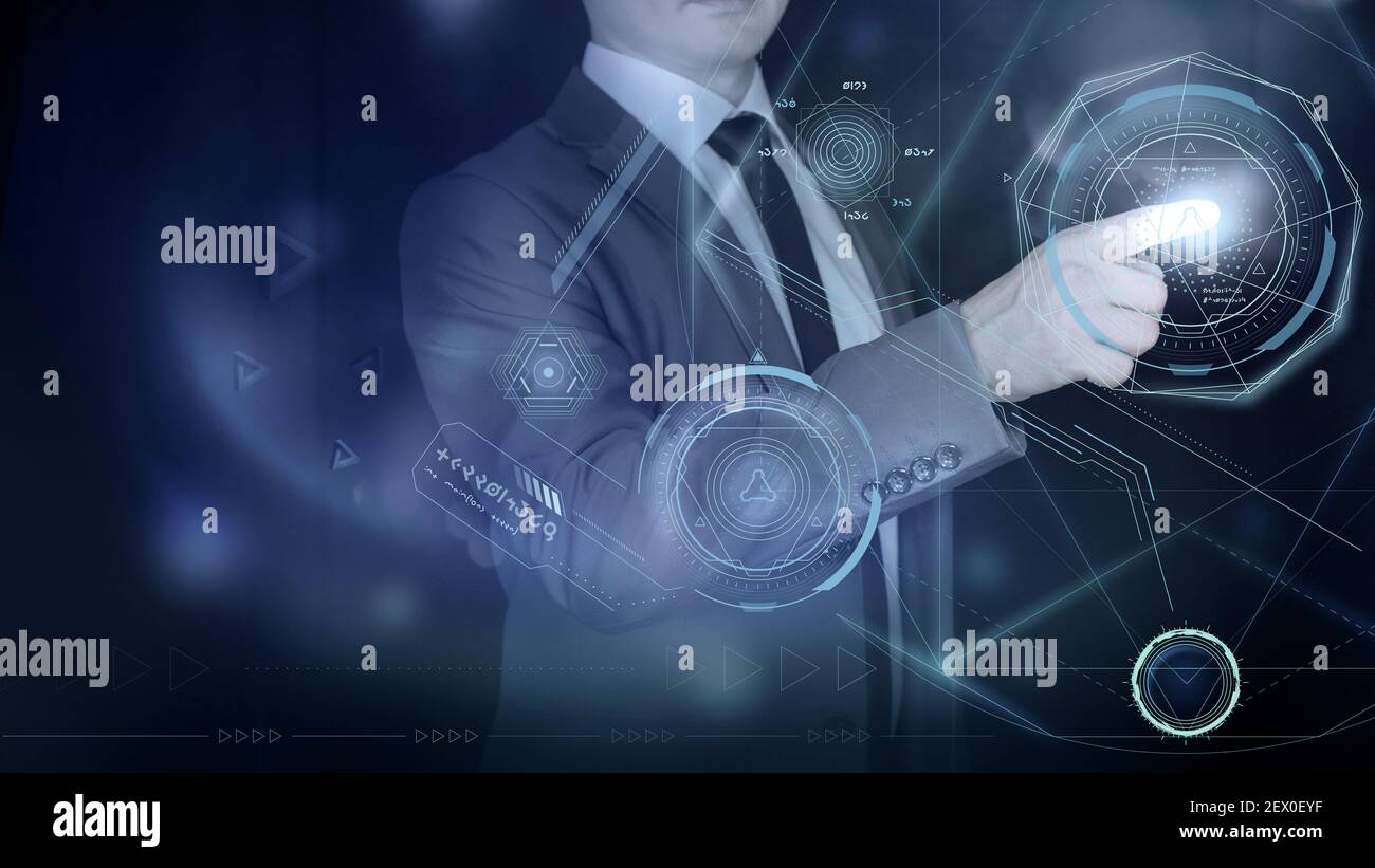 Financial background with holographic HUD interface elements. Stock Photo