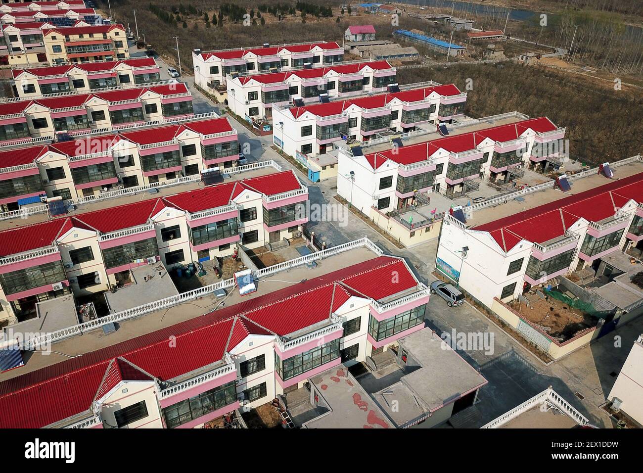 LINYI, CHINA - MARCH 4, 2021 - An aerial view of a rural residential house in Linyi, east China's Shandong Province, March 4, 2021. (Photo by Wang Jianfeng / Costfoto/Sipa USA) Stock Photo