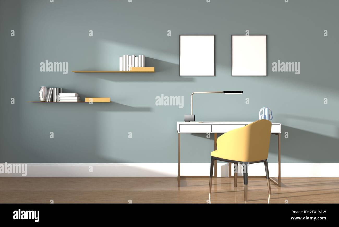 A 3D rendering illustration of a modern minimalist teenager's study