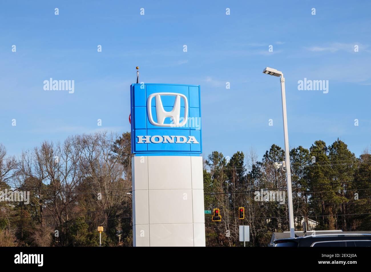 Augusta, Ga USA 01 30 21 Honda Car Dealership parking lot street