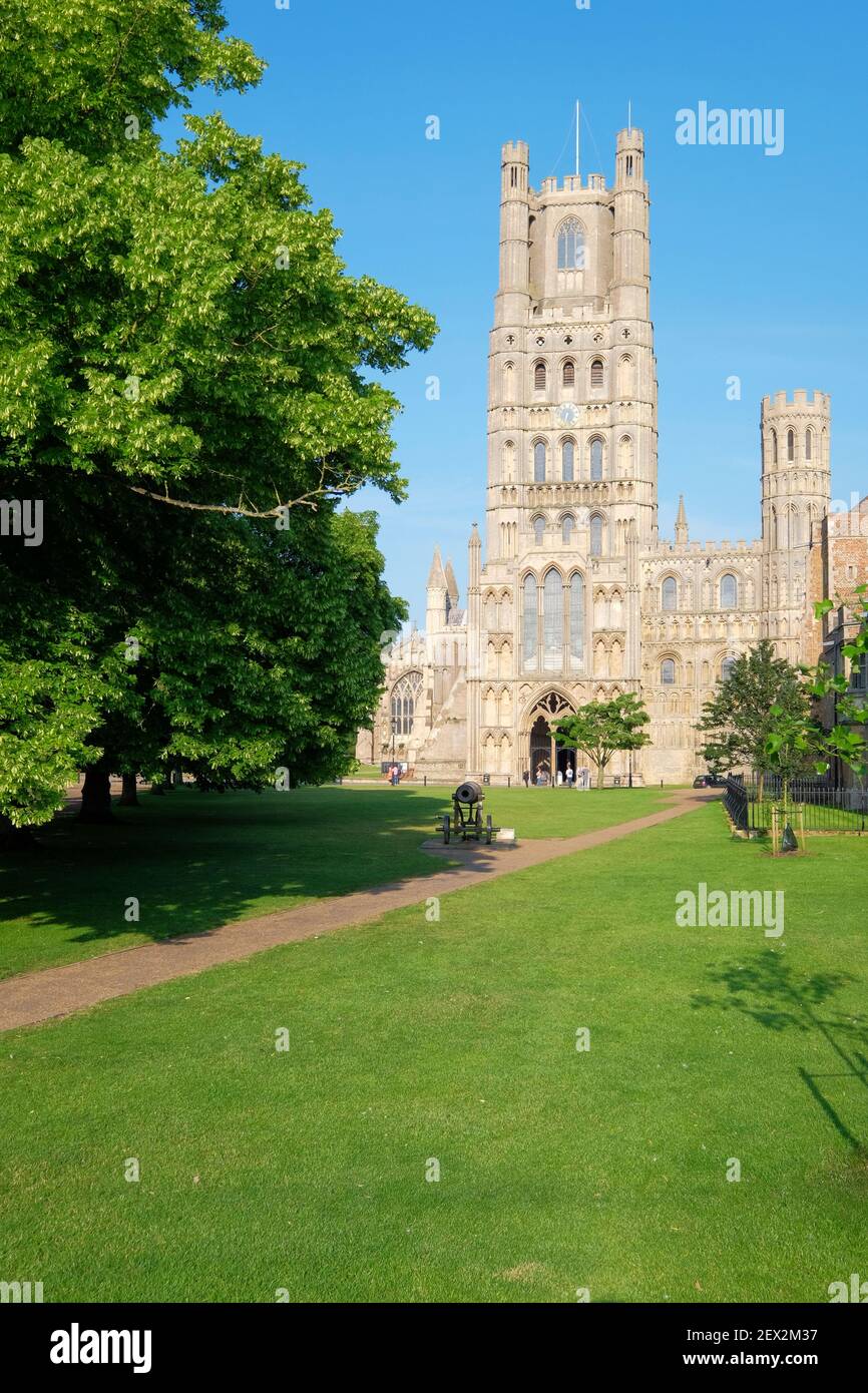 West front of Ely Cathedral formely known as Cathedral Church of the Holy and Undivided Trinity. Anglican Cathedral in East Anglia, England, UK Stock Photo