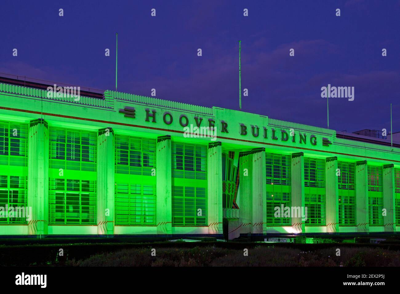 Hoover Art Deco Building at night built in 1933 in Perivale,Ealing,London England Stock Photo