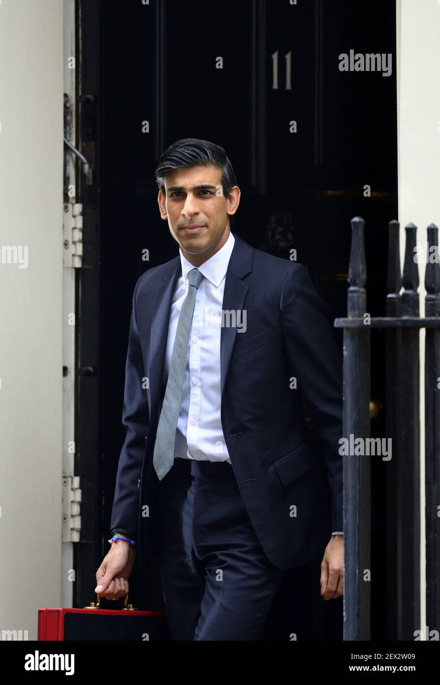 Rishi Sunak MP - Chancellor of the Exchequer - leaving Downing Street on Budget Day, 3rd March 2021 Stock Photo
