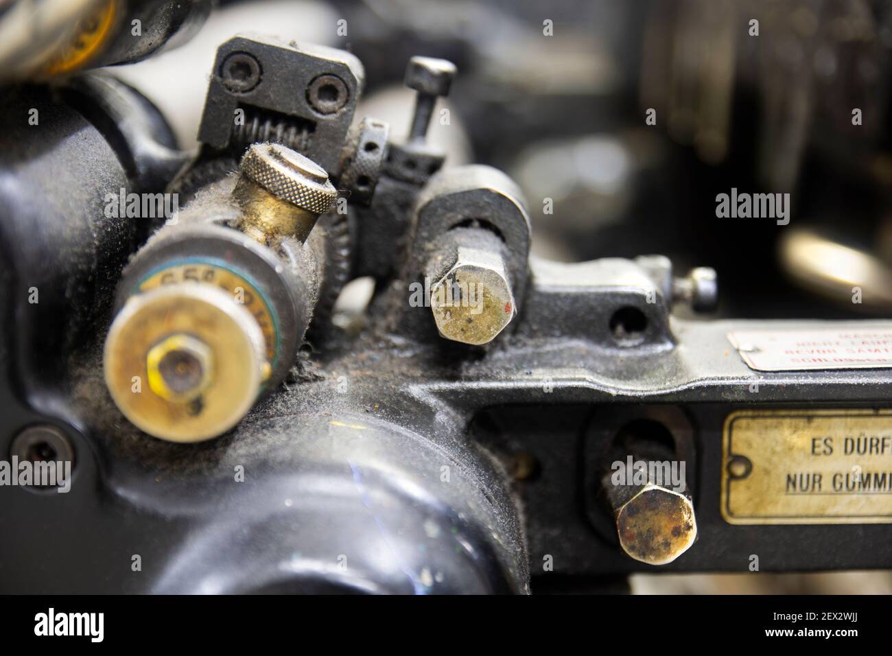 Heidelberg Cylinder printing and die cutting machine. different angle and close up to the parts. Stock Photo