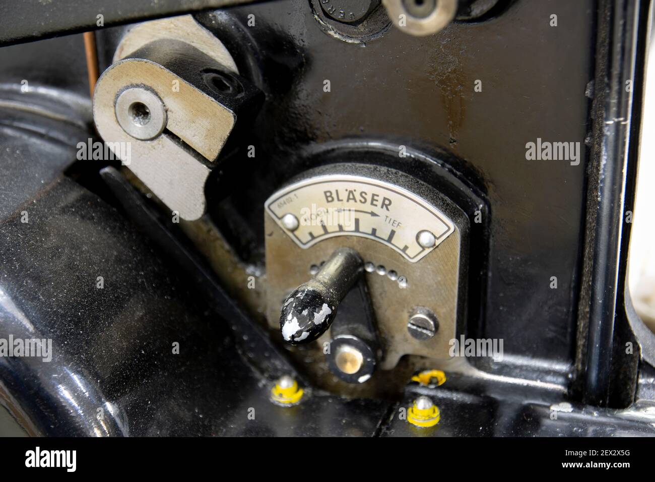 Heidelberg Cylinder printing and die cutting machine. different angle and close up to the parts. Stock Photo