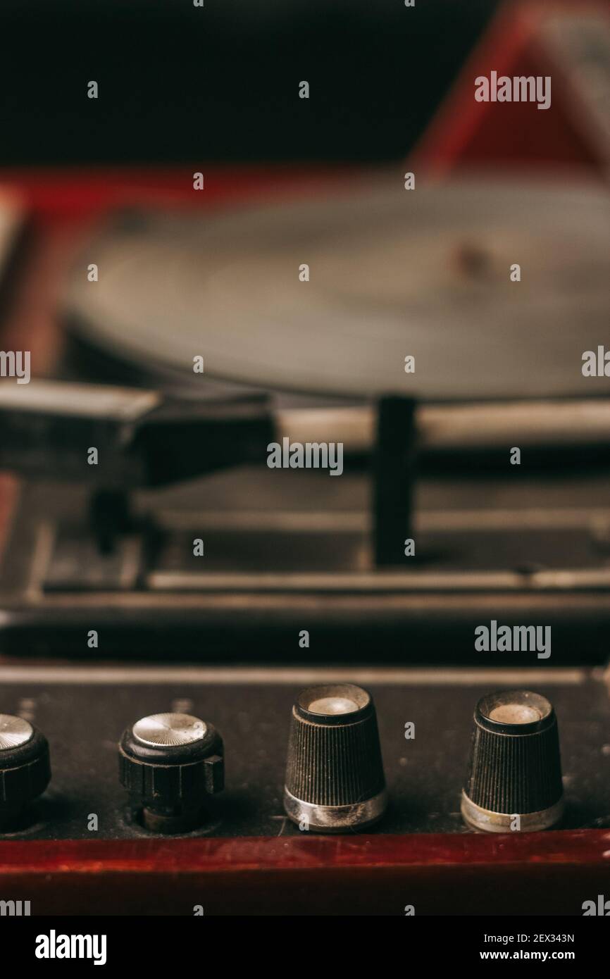 retro turntable old collection technology musical instruments Stock