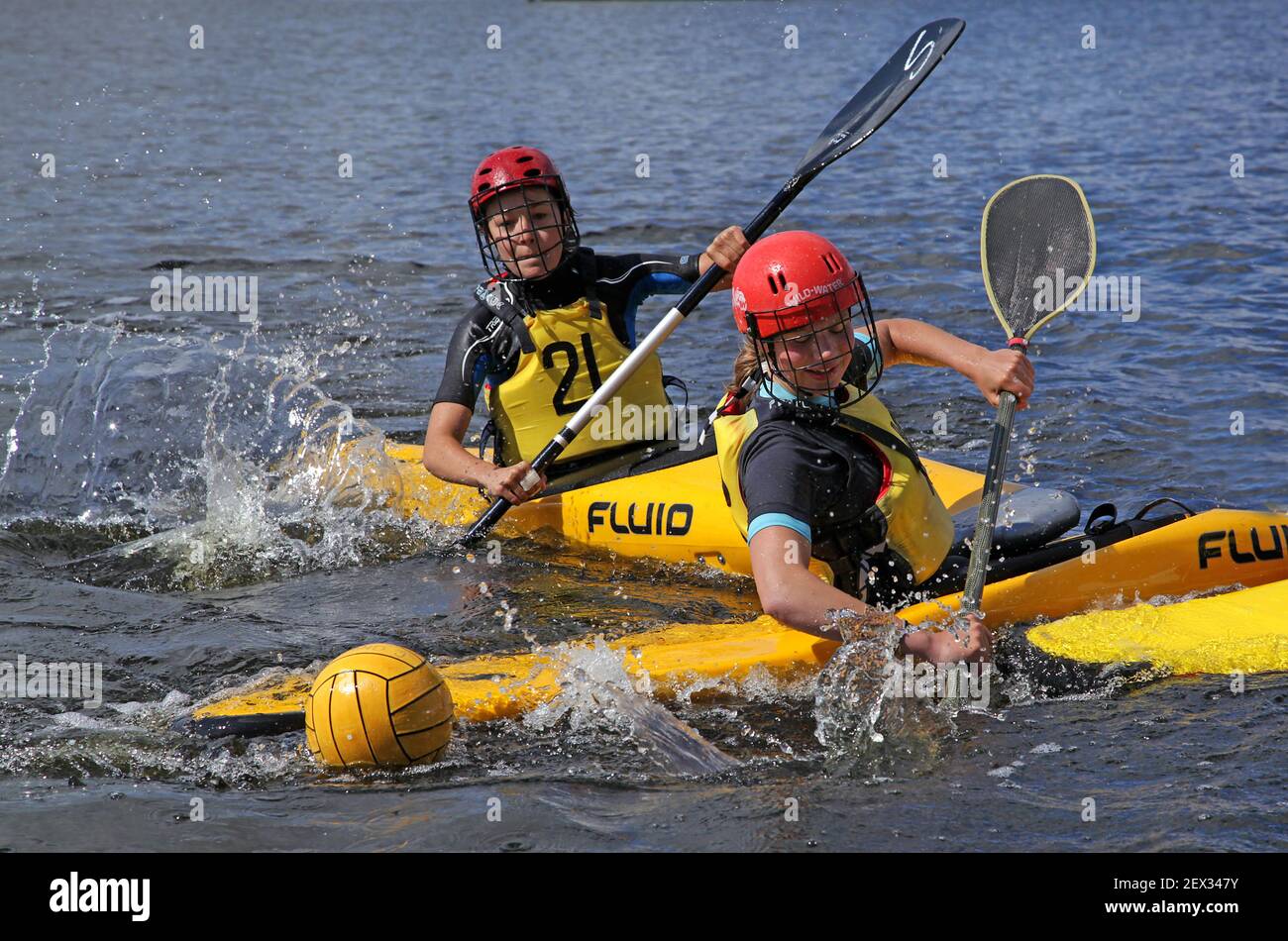 Action in a canoe polo match (kayak) Stock Photo