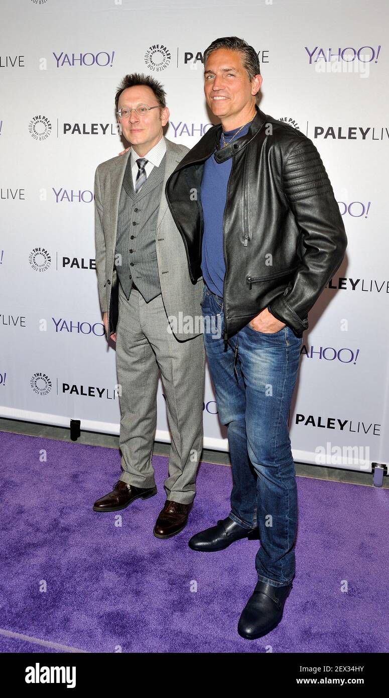 L-R: Michael Emerson and Jim Caviezel attend An Evening with 'Person of Interest' at The Paley Center for Media in New York, NY on April 13, 2015. (Photo by Stephen Smith) *** Please Use Credit from Credit Field *** Stock Photo